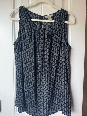 LOFT Navy Sleeveless Printed Tank with Leaf Motif